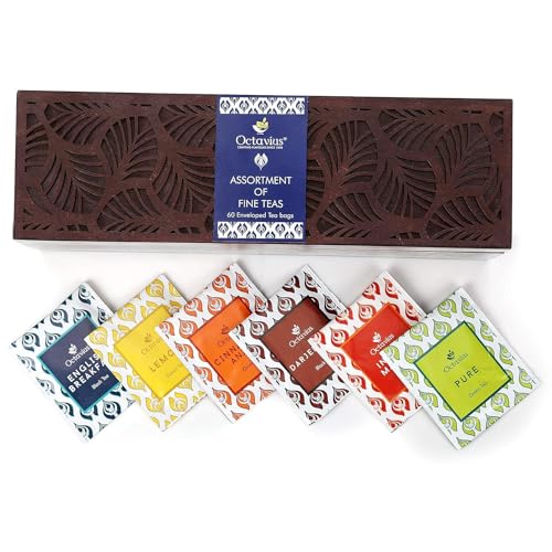 Octavius Gift's Select Assorted Leafcut Tea Box - 6 Flavors, 60 Tea Bags, Gift Set