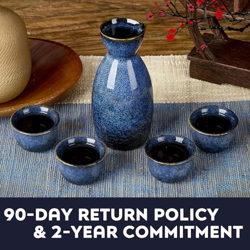 Simple Japanese Sake Set for 4 - Dark Blue | Kiln-Glazed Porcelain Gift Set