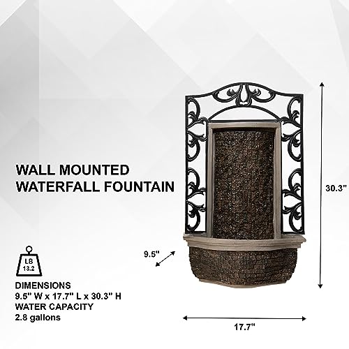 Wall-Mounted Waterfall Fountain, Indoor Outdoor Polyresin Water Feature