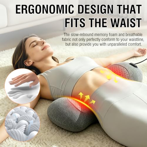 Lumbar Support Pillow with Heat & Massage - Ergonomic Memory Foam