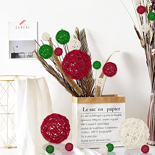 Christmas Wicker Rattan Balls Set - 16pcs in 3 Sizes with Red, White & Green Variations