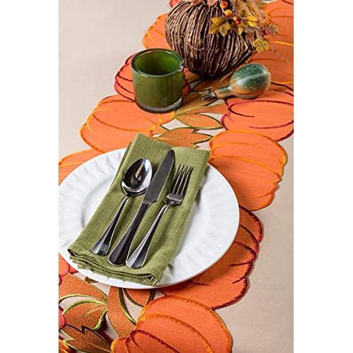 DII Fall Table Decorations Indoor D?cor, Thanksgiving, Table Runner, 14x108, Embroidered Cut Work Pumpkins