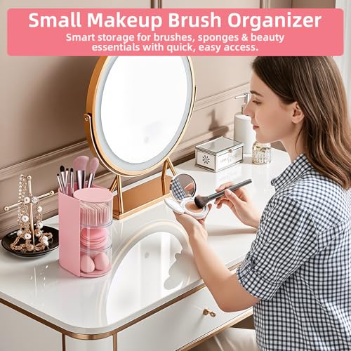 Neotidy Pink Rotating Hair Accessories Organizer with Brush & Tiered Storage
