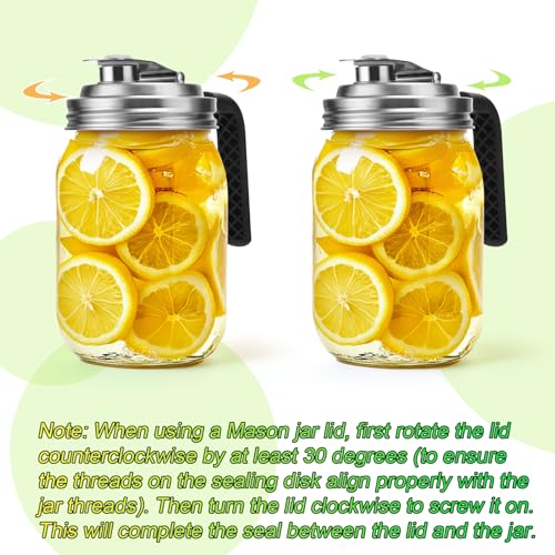 Stainless Steel Wide Mouth Mason Jar Pour Spout Lid with Handle (2 Pack)
