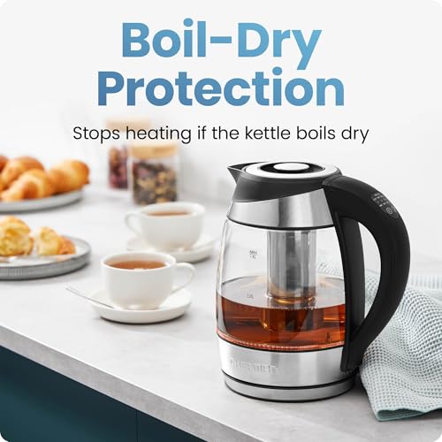 Electric Glass Kettle with Temperature Control & Removable Tea Infuser - 1.8L