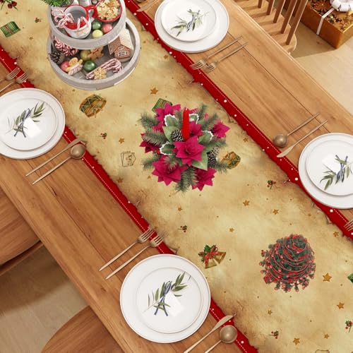 Jiudungs Vintage Christmas Table Runner 13x72 In for Holiday Dining