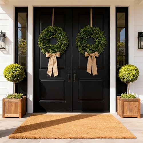 Hiptree 22 Inch Boxwood Wreath for Front Door - Green, Model 03-22 Inch