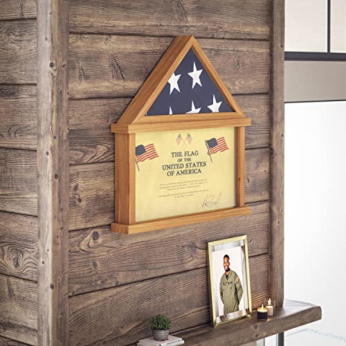 Rustic Wood Burial Flag Display Case with Certificate Holder