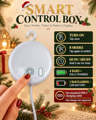 Rechargeable Christmas Window Lights with Multi-Color Bells & Snowflakes - USB Decor