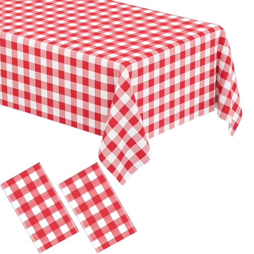 Red Gingham Disposable Tablecloth 2-Pack - 54 x 108 In Rectangular Table Cover