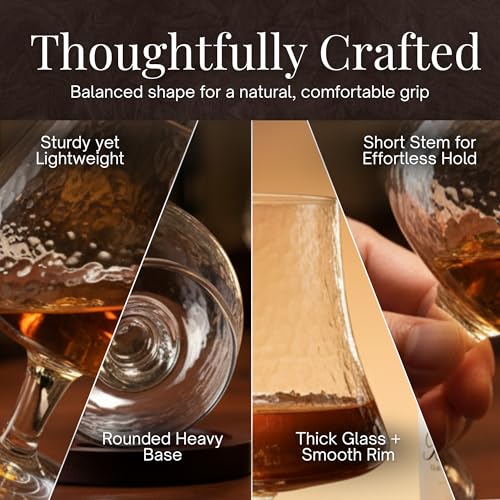 Bec's Designs Premium Brandy Snifter Glasses Set - 8oz Heavy-Base Stemware for Cognac & Whiskey