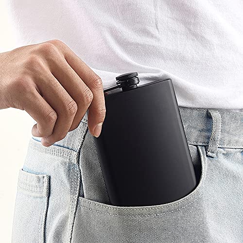 FYL Matte Black 12oz Stainless Steel Hip Flask with Leakproof Cap & Funnel