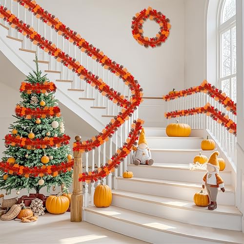 50ft Fall Tinsel Garland with Pumpkin, Acorn & Maple Leaves - Autumn Decor