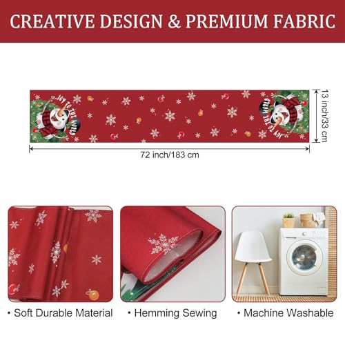 Bonhause Red Snowman 13x72 Inch Table Runner – Winter Holiday Christmas Dining Decor