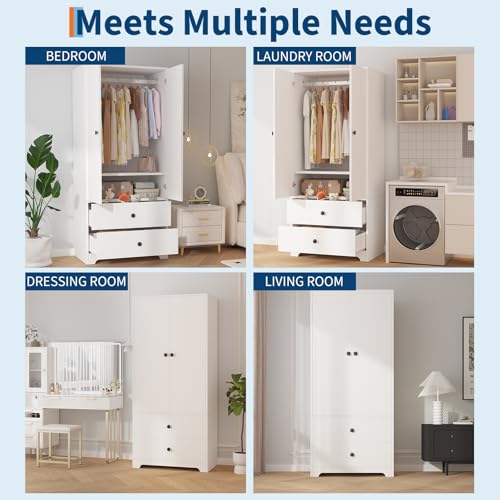 71-Inch Wooden Wardrobe Armoire with 2 Drawers and Adjustable Shelves