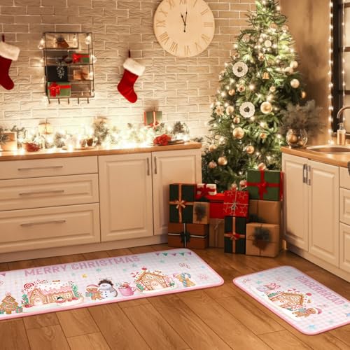 Dunzy 3 Pcs Christmas Gingerbread House Kitchen Rugs Set – Gingerbread House Variation