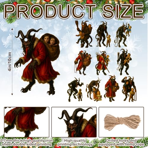 Set of 12 Krampus Christmas Ornaments Metal Holiday Decorations