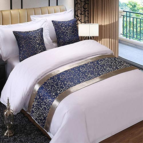 Twelve Blue Jacquard King Bed Runner - Decorative Hotel Bed Scarf