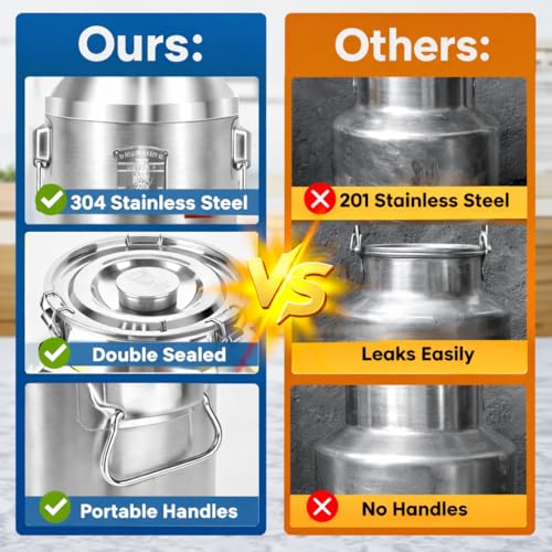 9.3 Gallon Stainless Steel Milk Can with Sealed Lid Heavy Duty Water & Oil Storage