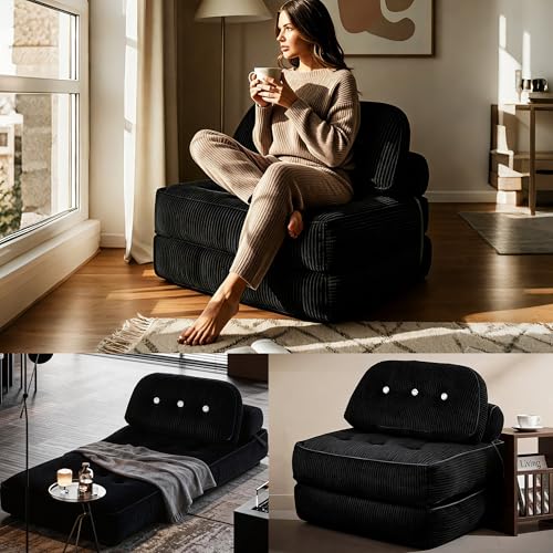 Convertible Fold-Out Sofa Bed with Flannel Surface and Pillow