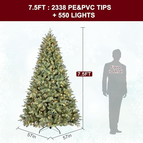 7.5 FT Pre-Lit Artificial Christmas Tree with 550 Warm White Lights