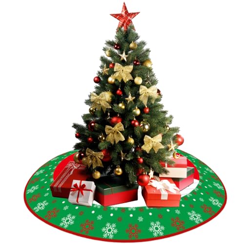 Large Christmas Tree Skirt 48 Inch with Red & Green Holiday Pattern, Easy Install & Washable