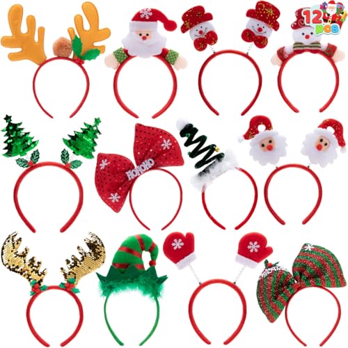 JOYIN 12 Packs Christmas Headbands 3D Head Hat Headbands for Kids Women Men Christmas Parties Costume Accessories Xmas Holiday Party Favors Photo Booth (ONE SIZE FIT ALL)