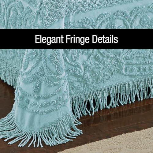 Chenille Lightweight Bedspread with Fringe Border, Queen Size - Chocolate