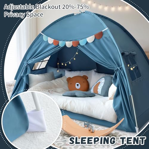 Kids Twin Bed Privacy Tent - Indoor Playhouse Canopy with Dual Doors, Blue