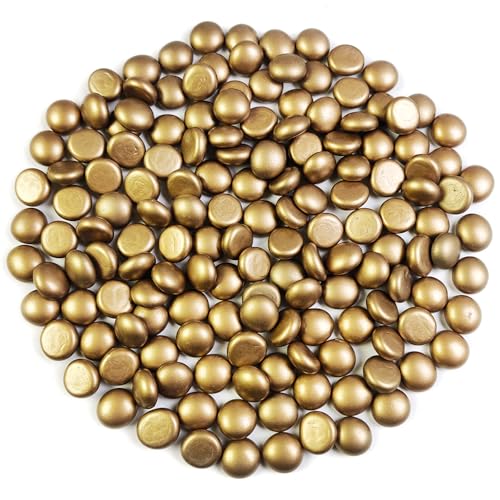 HappyFiller Fall Christmas Decoration 2 LB Mini Gold Flat Marbles Glass Gems,Weighted Fillers Pebbles Stones for Flower Vases,Candle Holder,Wedding Party Home Floral Decor Gemstones,1/2" Each