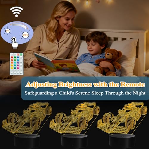 3D F1 Racing Car Night Light, LED Illusion Lamp with Remote Control