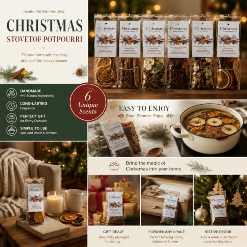 Loopeer 6 Pack Christmas Potpourri Kit with Cinnamon Sticks - Holiday Fragrance Set