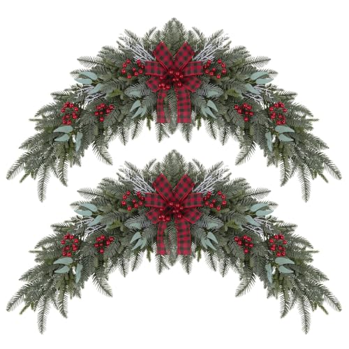 U'Artlines 2PCS Frosted Green Outdoor Christmas Swag 43" for Front Door