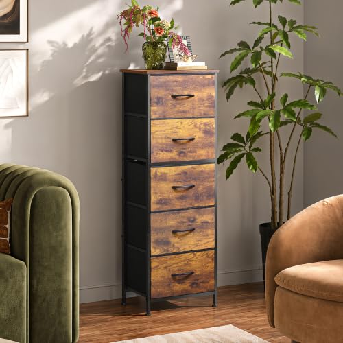 5-Drawer Tall Fabric Dresser, Slim Storage Tower Chest for Small Spaces