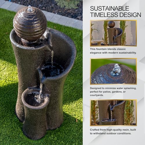 41-Inch Modern Cascading Sphere Water Fountain with LED Lights