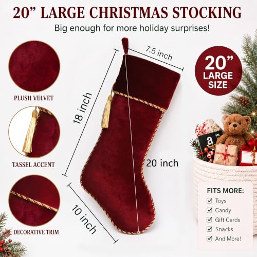 Ugiftcorner Red Velvet Christmas Stockings 20 Inch Large - 1 Pack, Holiday Decor