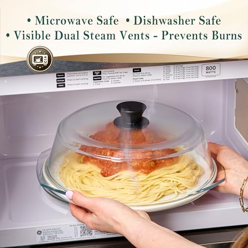 Tall Borosilicate Glass Microwave Splatter Cover with Easy Grip Handle