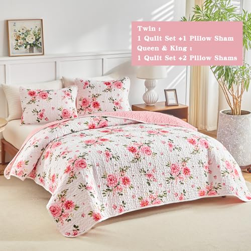UOZZI BEDDING Queen Size Floral Quilt Set - 3-Piece Microfiber Bedspread