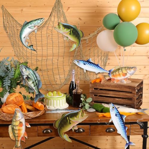 Fishing Party Decorations Set with Large Net and 10 Fish Cardboard Cutouts