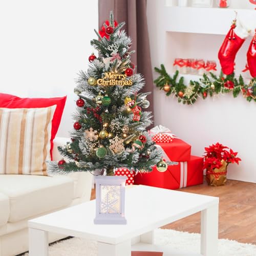 Garvee 3ft Pre-Lit Artificial Christmas Tree with Snow Flocked Branches, 78 Warm White Lights & Snowflake Base - Fiber Snowflake 2 PCS