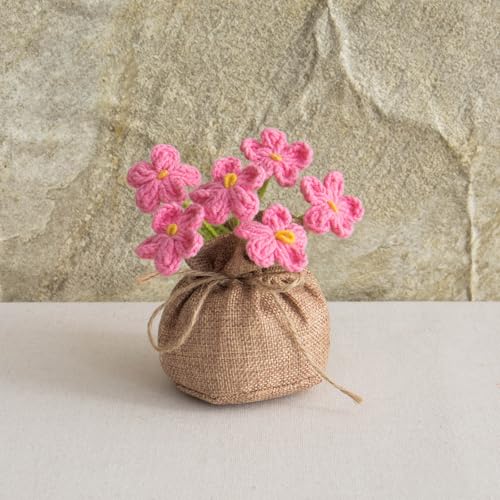 Dark Pink Myosotis Crochet Flowers Bouquet - Andvon Desk Decor for Women