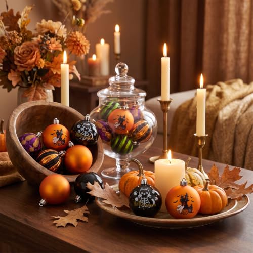 16-Count Vintage Halloween Tree Ball Ornaments - 2 Inch Shatterproof Set