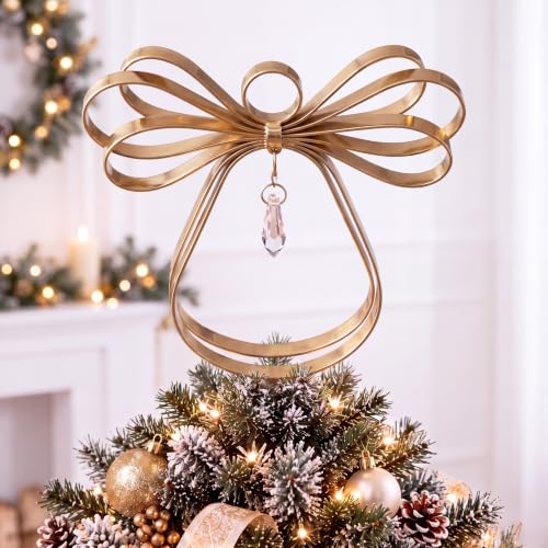 Skylety 10" Brass Angel Christmas Tree Topper with LED Halo