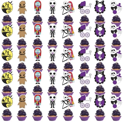 HigzYovn 40Pcs Night Before Christmas Cupcake Toppers – Black Ghost Halloween Cake Decorations