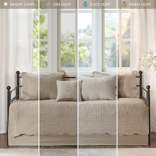 6-Piece Coastal Damask Quilted Daybed Cover Set with Scallop Edge