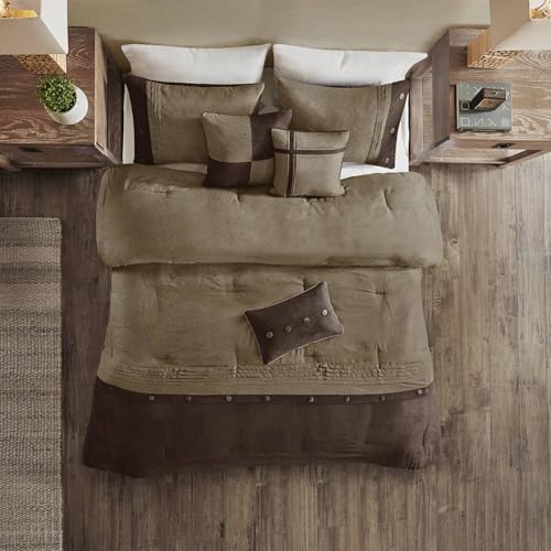 Faux Suede Queen Comforter Set with Bed Skirt - 7pc Rustic Bedding