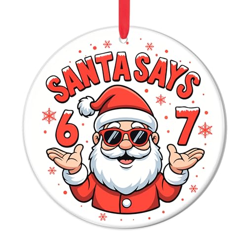 HUTATO Santa '6 7' Christmas Ornament - Funny Meme Holiday Decor, 4 Inch