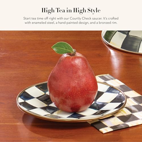 MacKenzie-Childs Enamel Saucer - Courtly Check Black & White Tea Plate, Small Decorative Dish