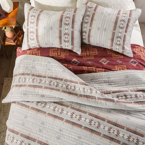 Southwestern King Quilt - 106" x 92" Cotton Bedspread in Neutral Colors
