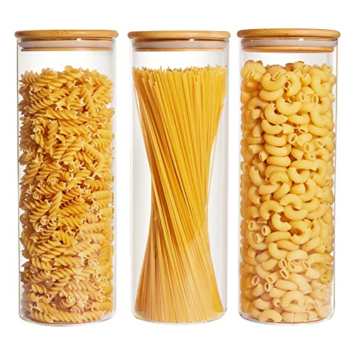 Vtopmart 70oz Glass Food Storage Jars, 3 Pack Large Kitchen Containers with Airtight Bamboo Lids for Pasta, Nuts, Flour, Canisters Set for Cereal, Pantry Organization, BPA Free